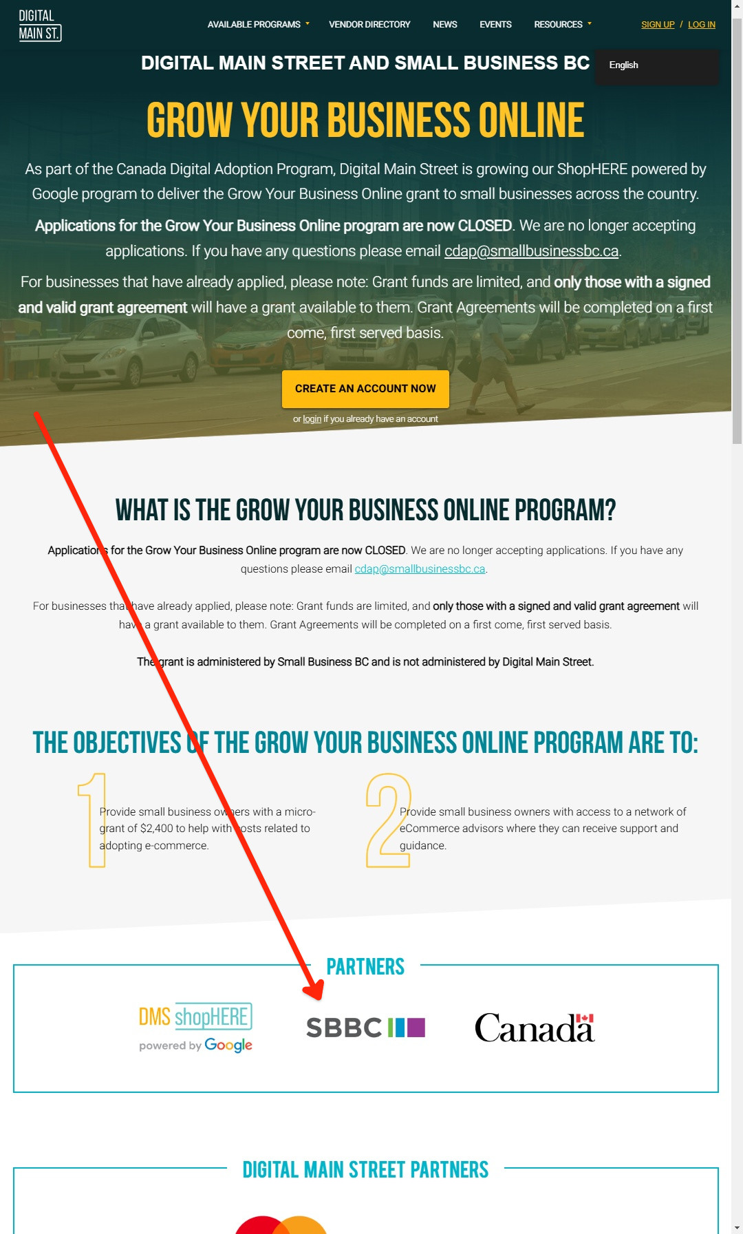 Small Business BC CDAP on Digital Main Street Website